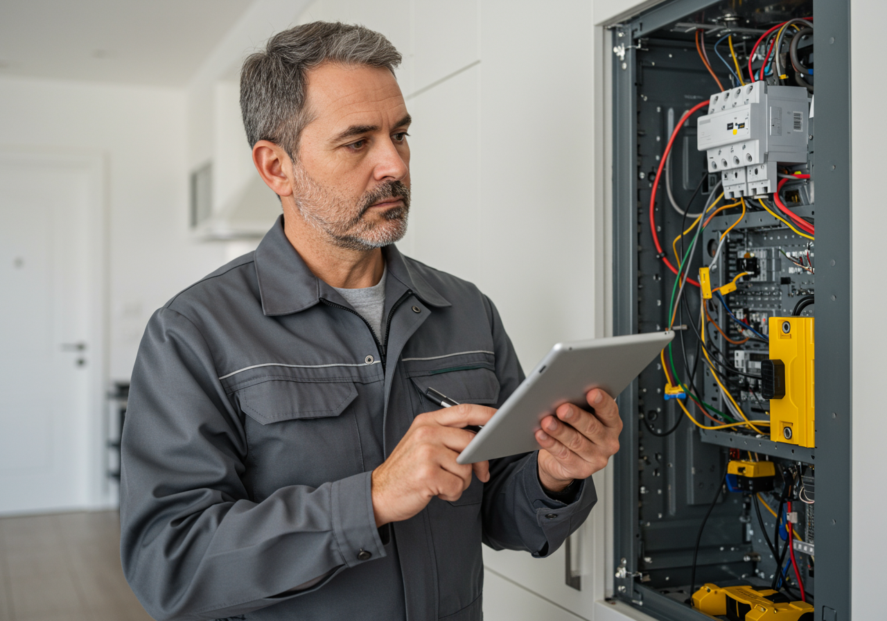 Electricista profissional a trabalhar